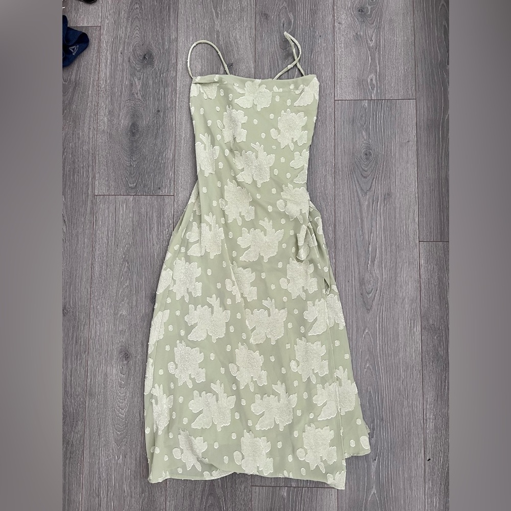 FLORAL COWL NECK HIGH SLIT SLIP MIDI DRESS